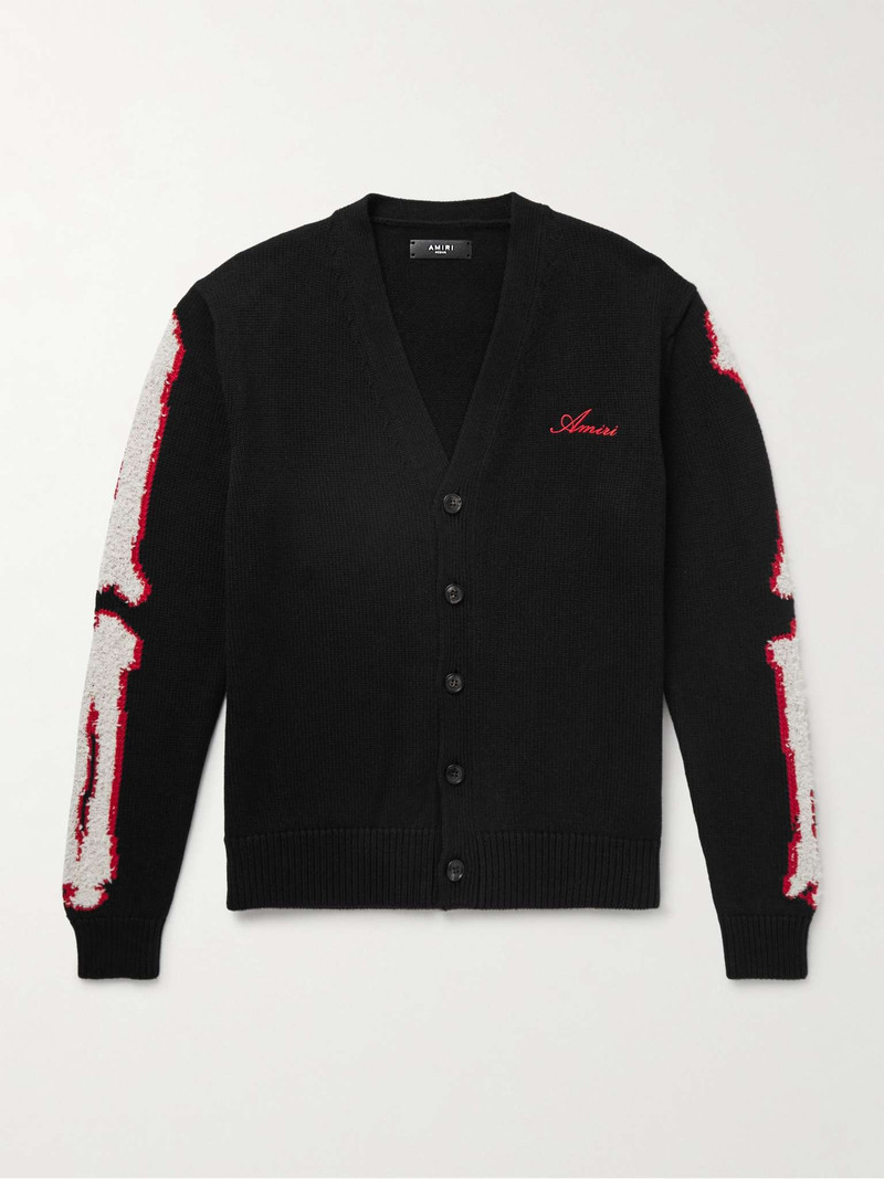 Bones Logo-Embroidered Intarsia Cotton Cardigan - 1