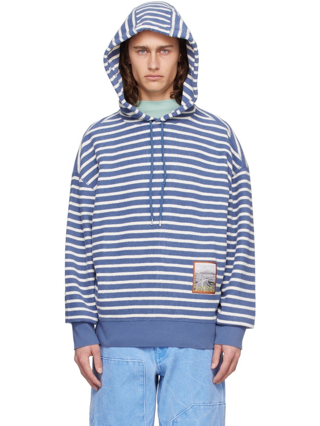 Blue & White Striped Hoodie - 1