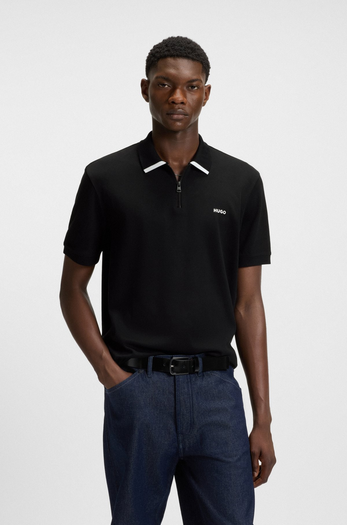 COTTON-PIQUÉ POLO SHIRT WITH CONTRAST LOGO - 2