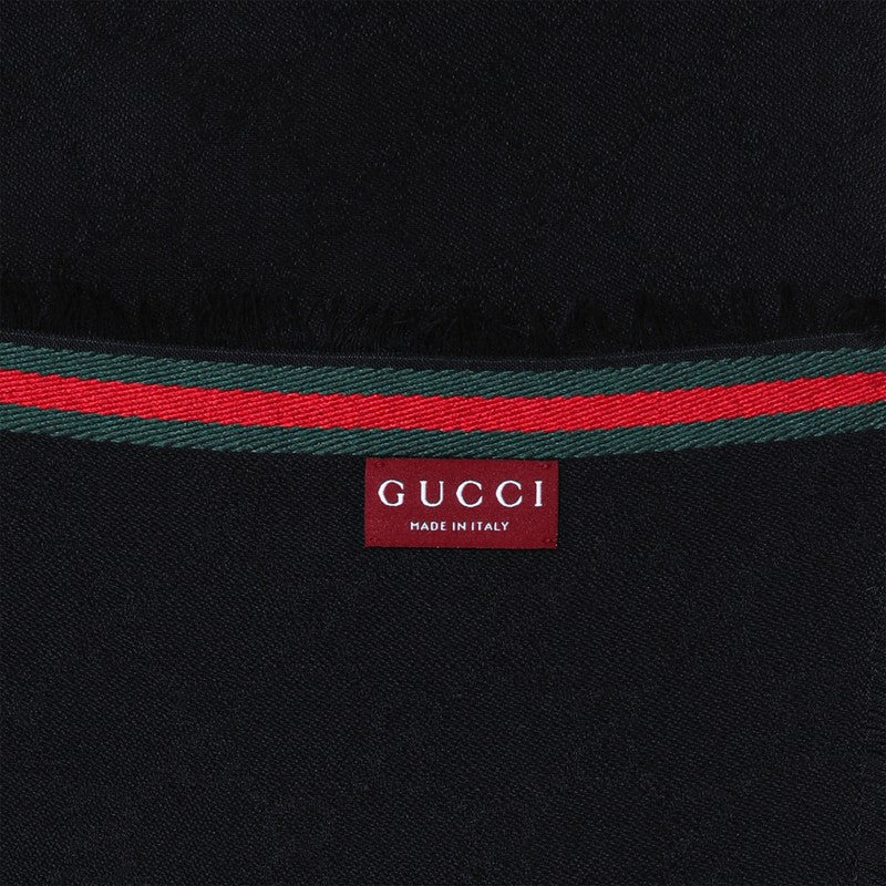 Gucci Black Silk And Cotton Stole With Gg Pattern Men - 2