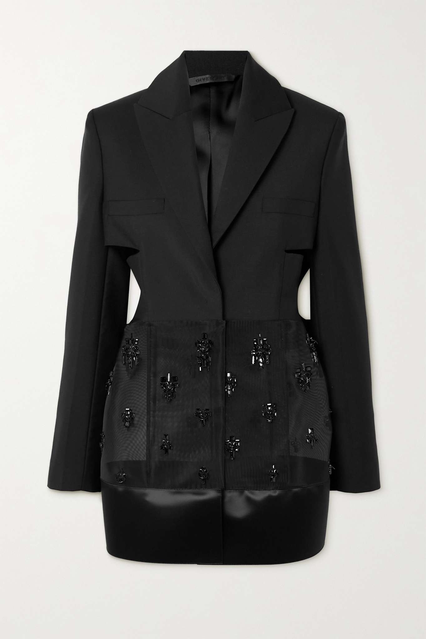 Cutout bead-embellished tulle, satin and wool and mohair-blend blazer - 1