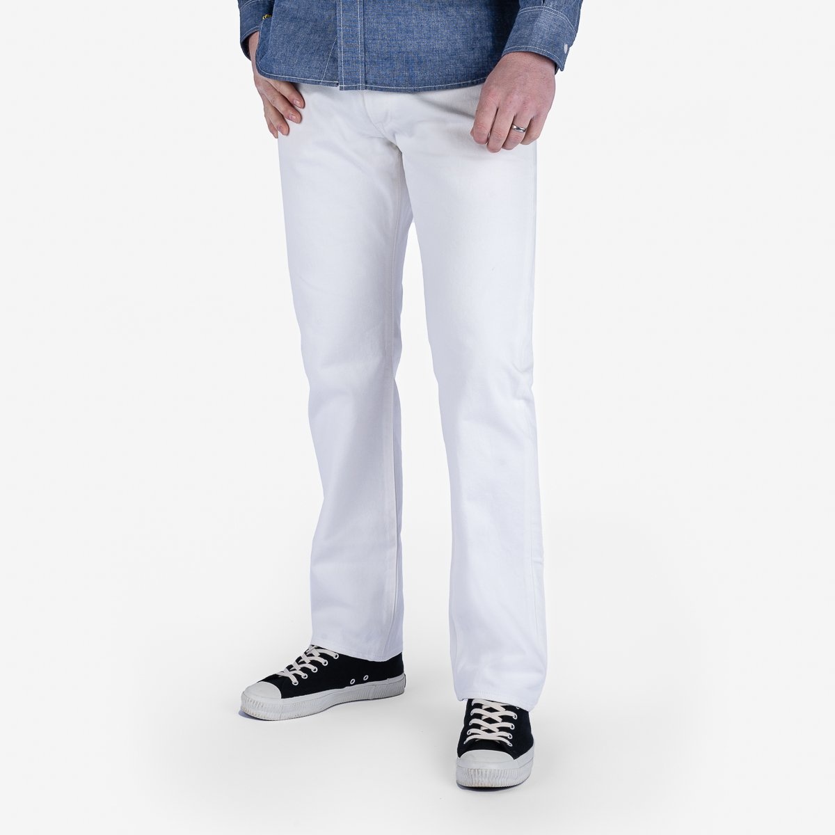 IH-888-WT 13.5oz Denim Medium/High Rise Tapered Cut Jeans - White - 2