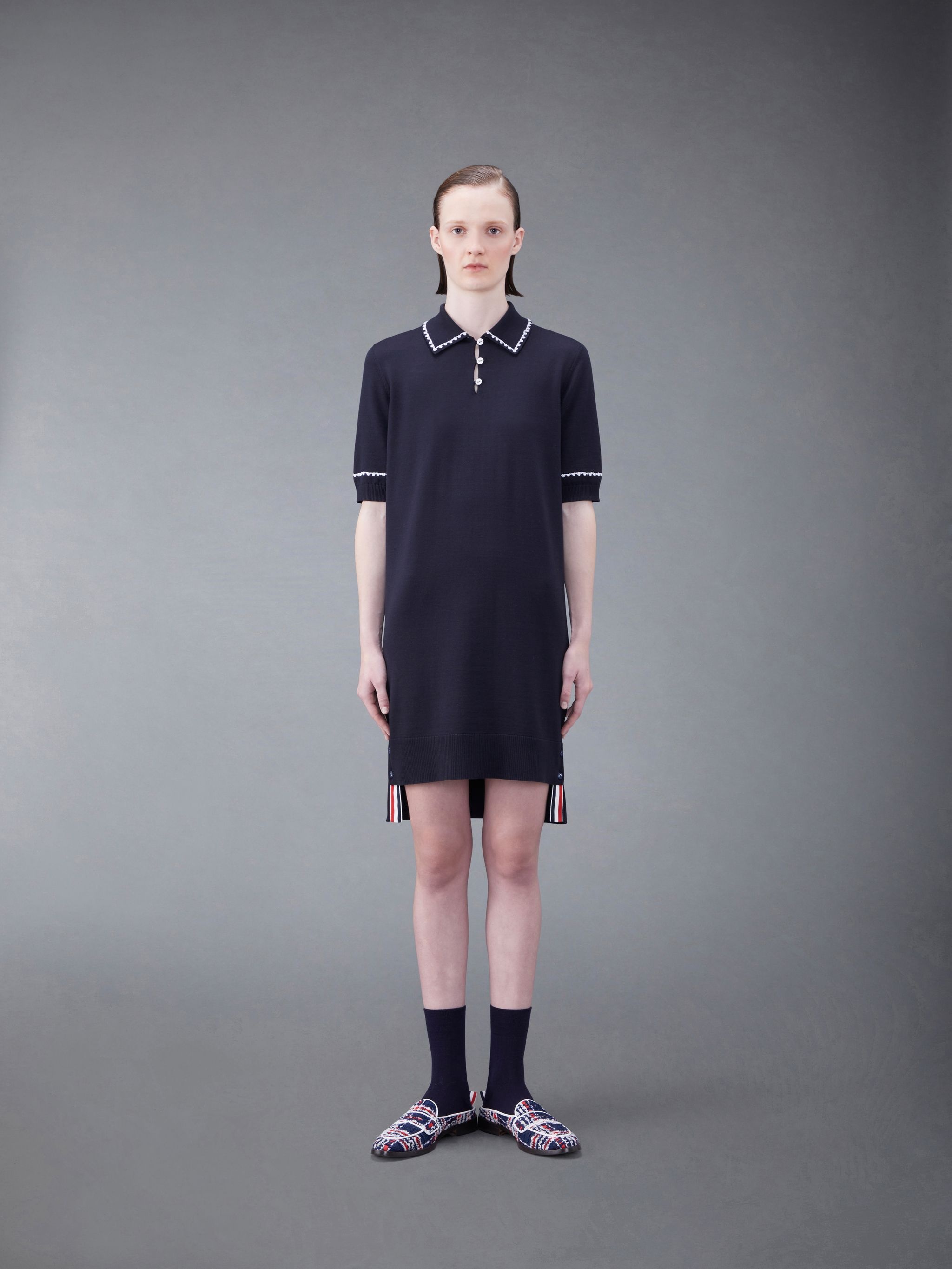 Silk Cotton Jersey Embroidered Short Sleeve Polo Dress - 1