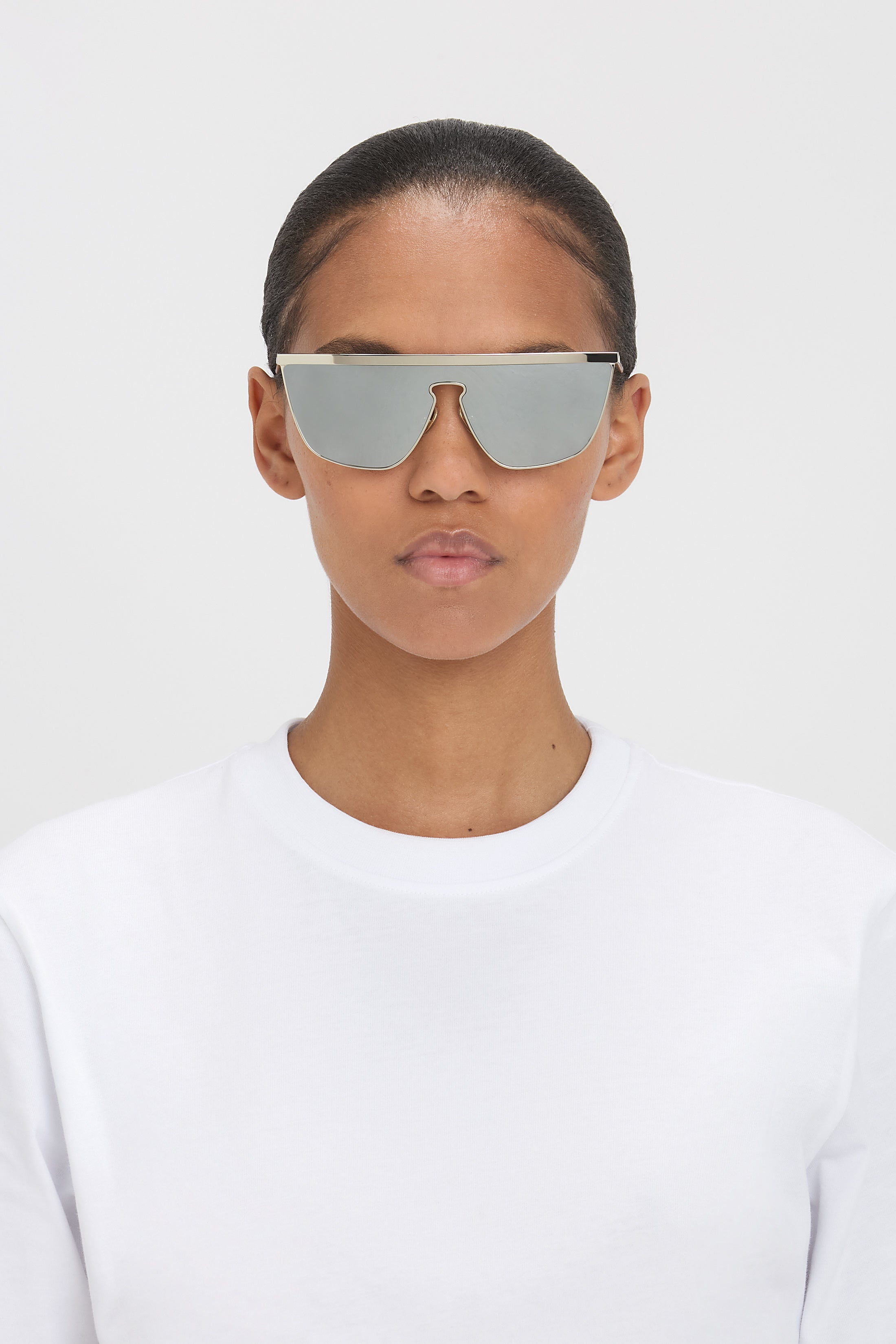 Geometric Visor Sunglasses In Silver-Mirror - 2