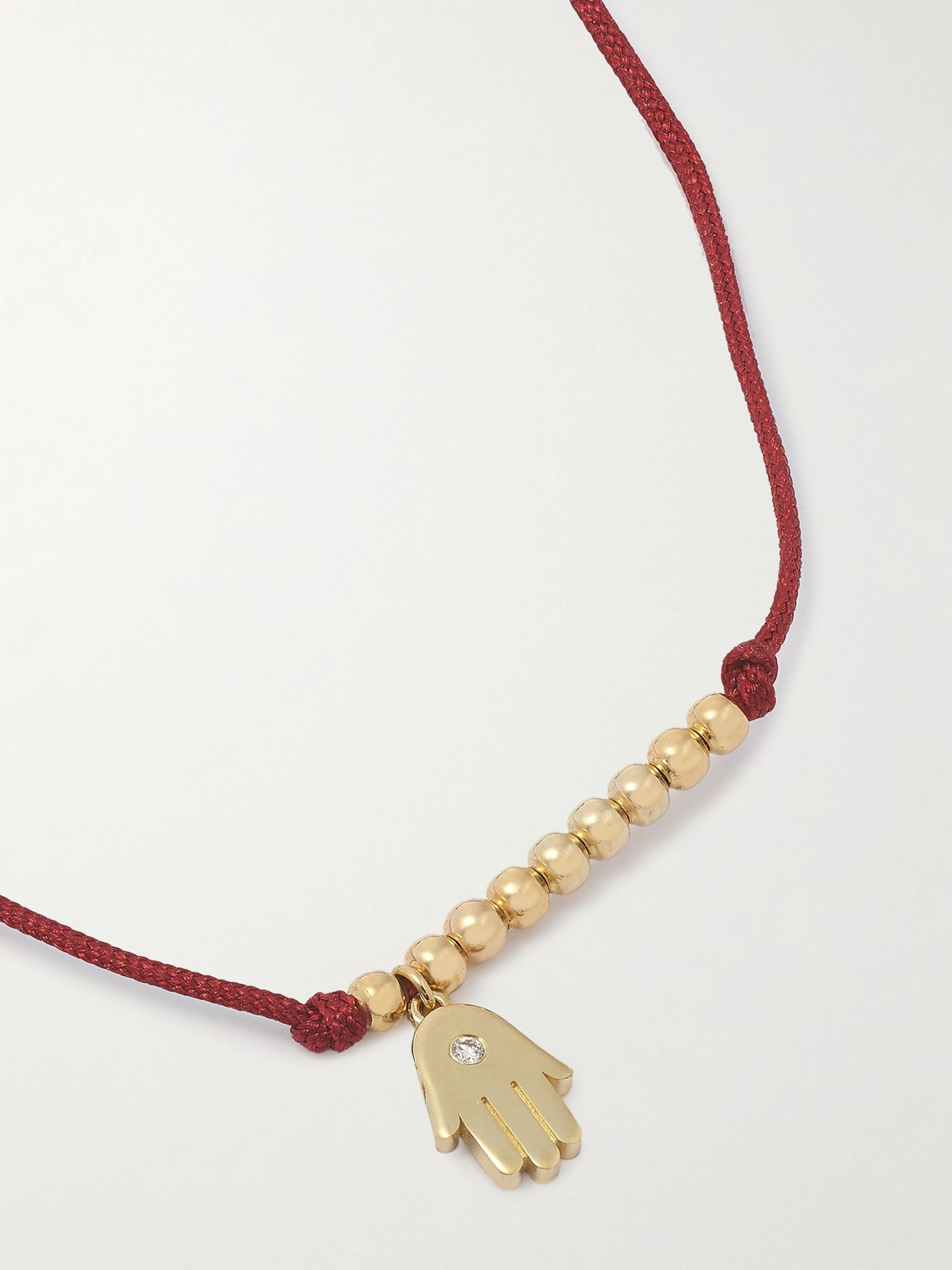 Hamsa 14-karat gold, cord and diamond bracelet Gold - 4