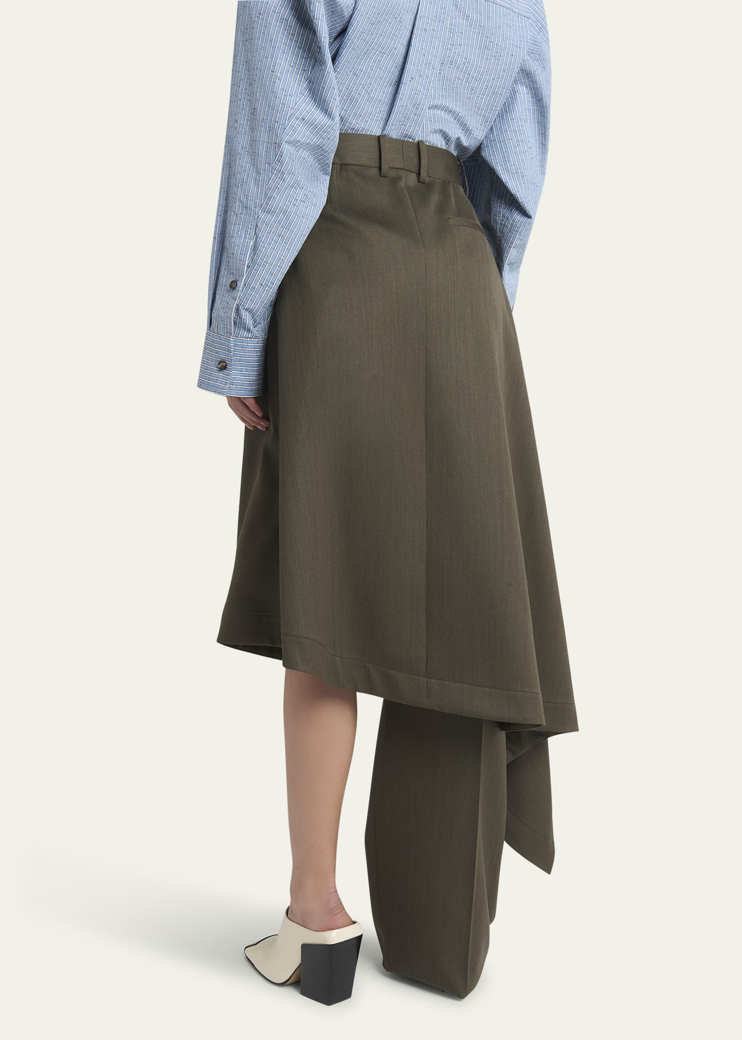 Asymmetric Wool Skirt Trousers - 3