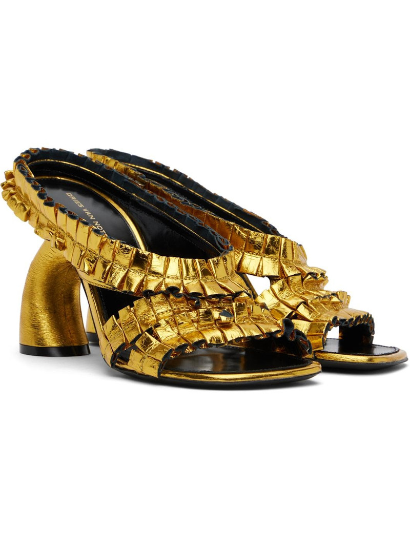 Gold Ruffled Heeled Sandals 4