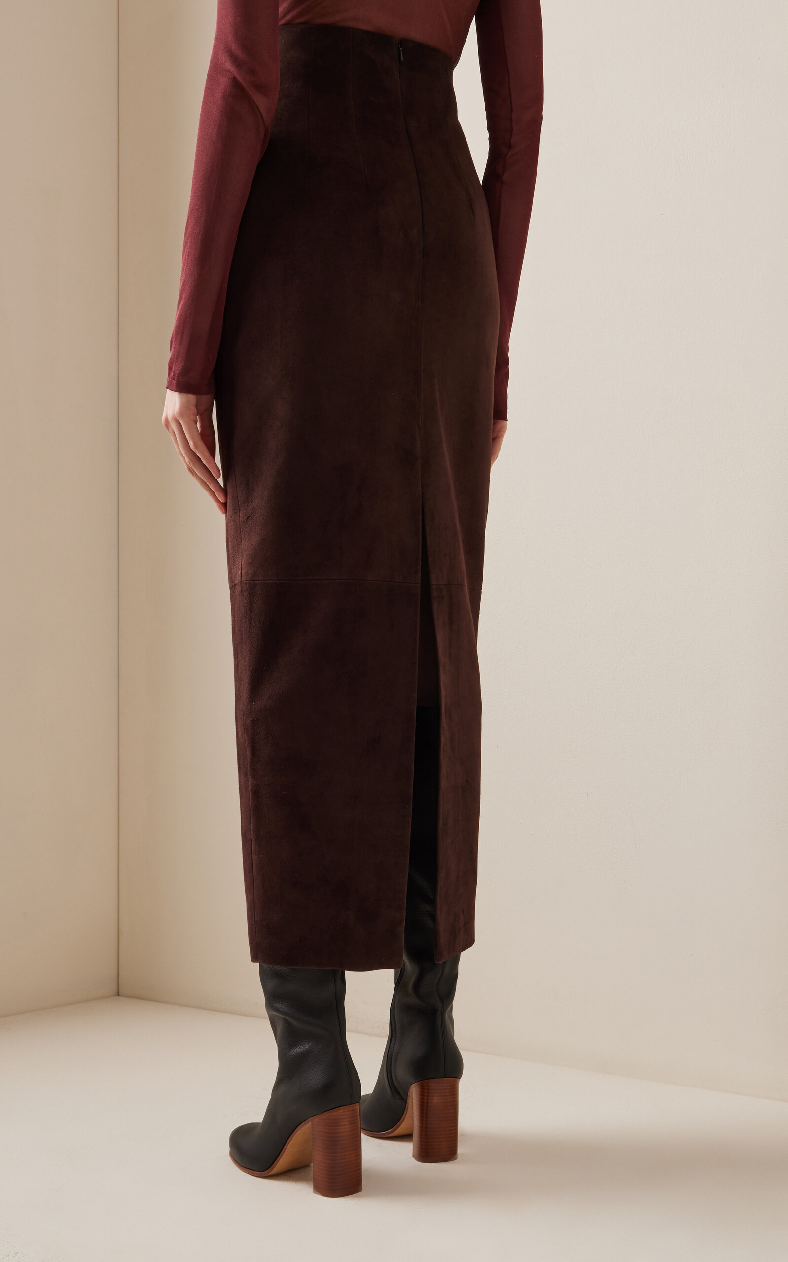 Loxley High-Waist Suede Midi Skirt brown - 4