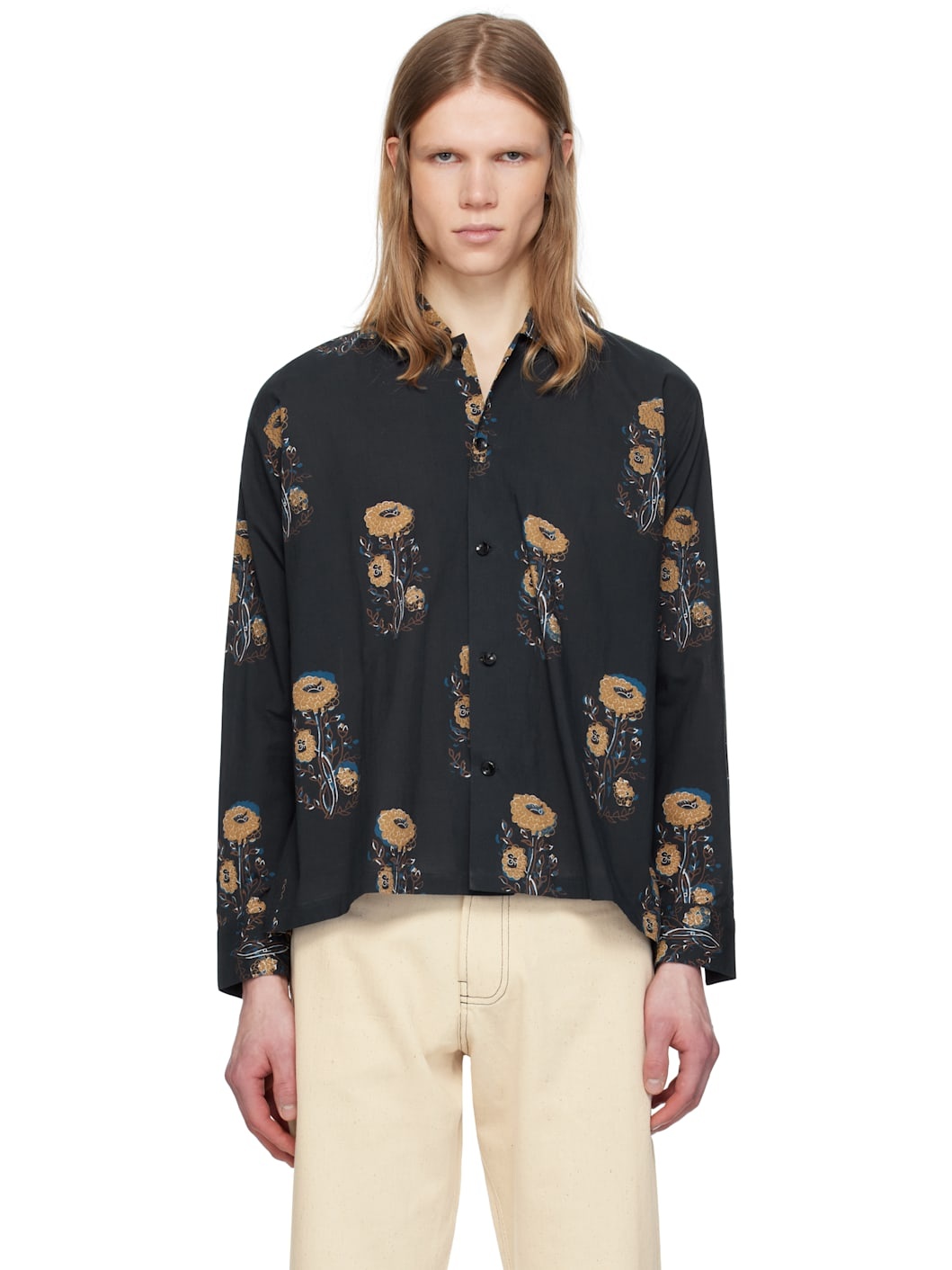 Black Printed Floral Shirt - 1
