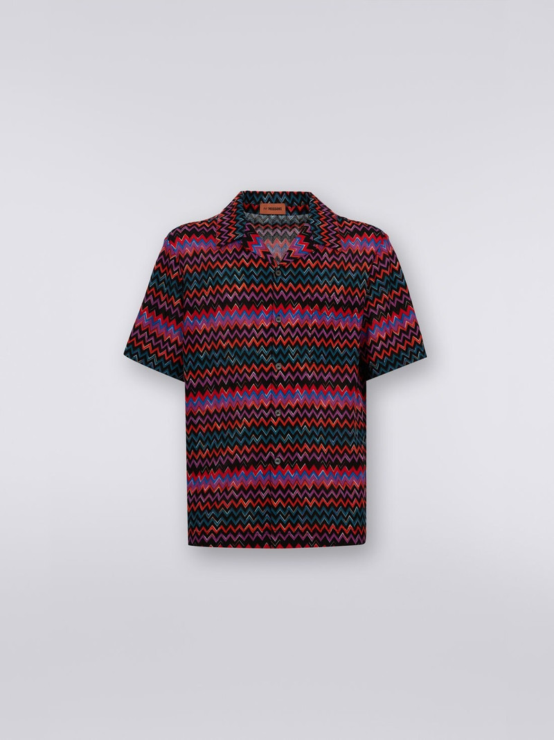 Short-sleeved bowling shirt in zigzag cotton and viscose 1