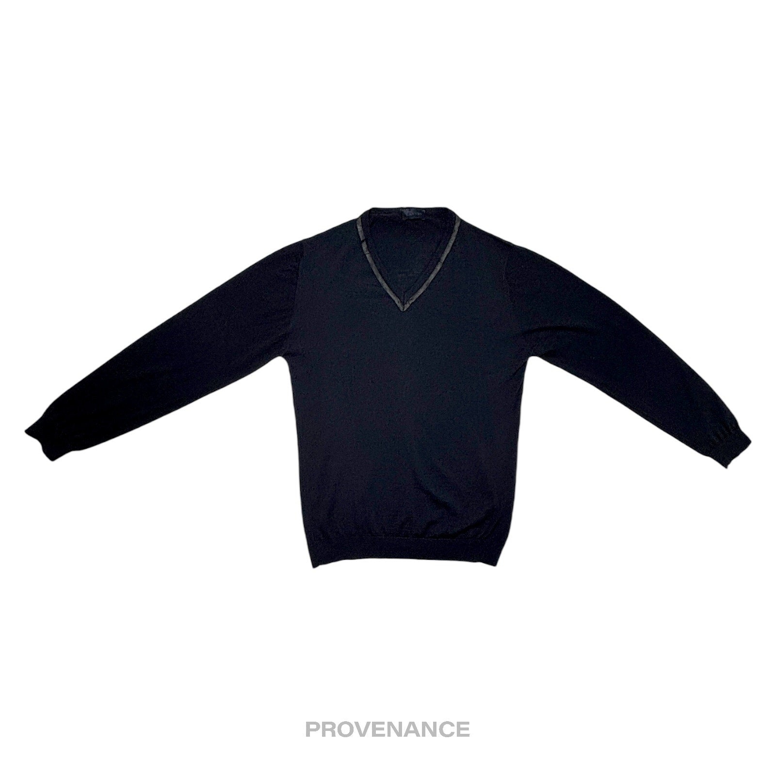 Lanvin Grosgrain Trim V-Neck Sweater - Navy Merino Wool M - 1