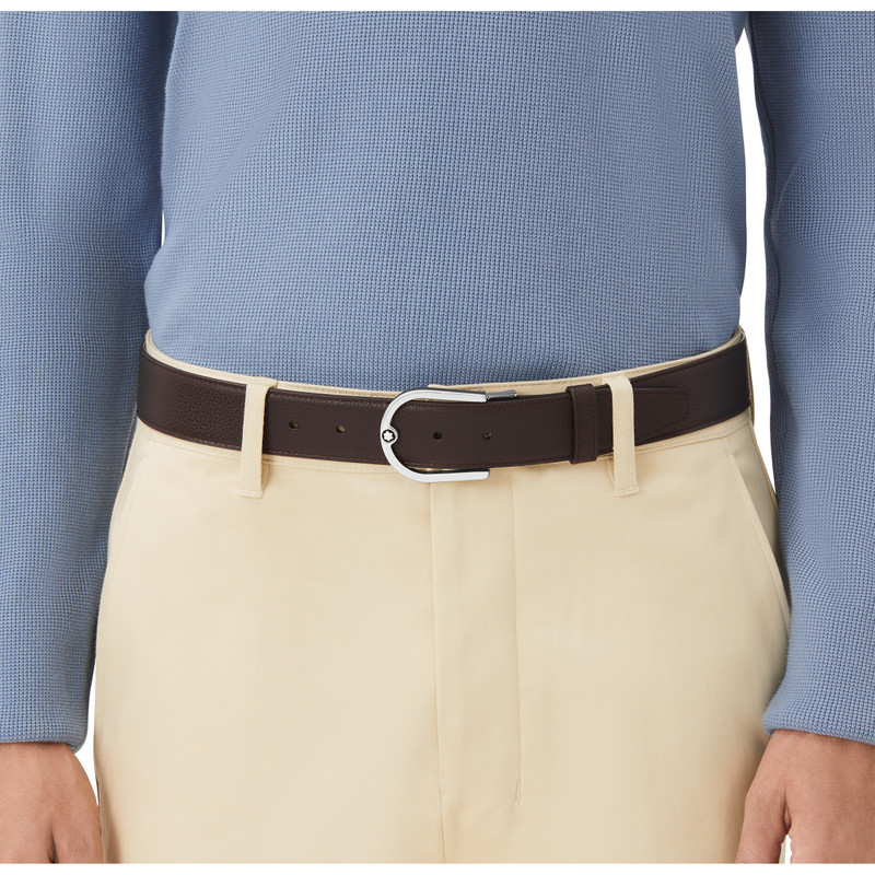 Horseshoe buckle grainy ebony/black 35mm reversible leather belt 3