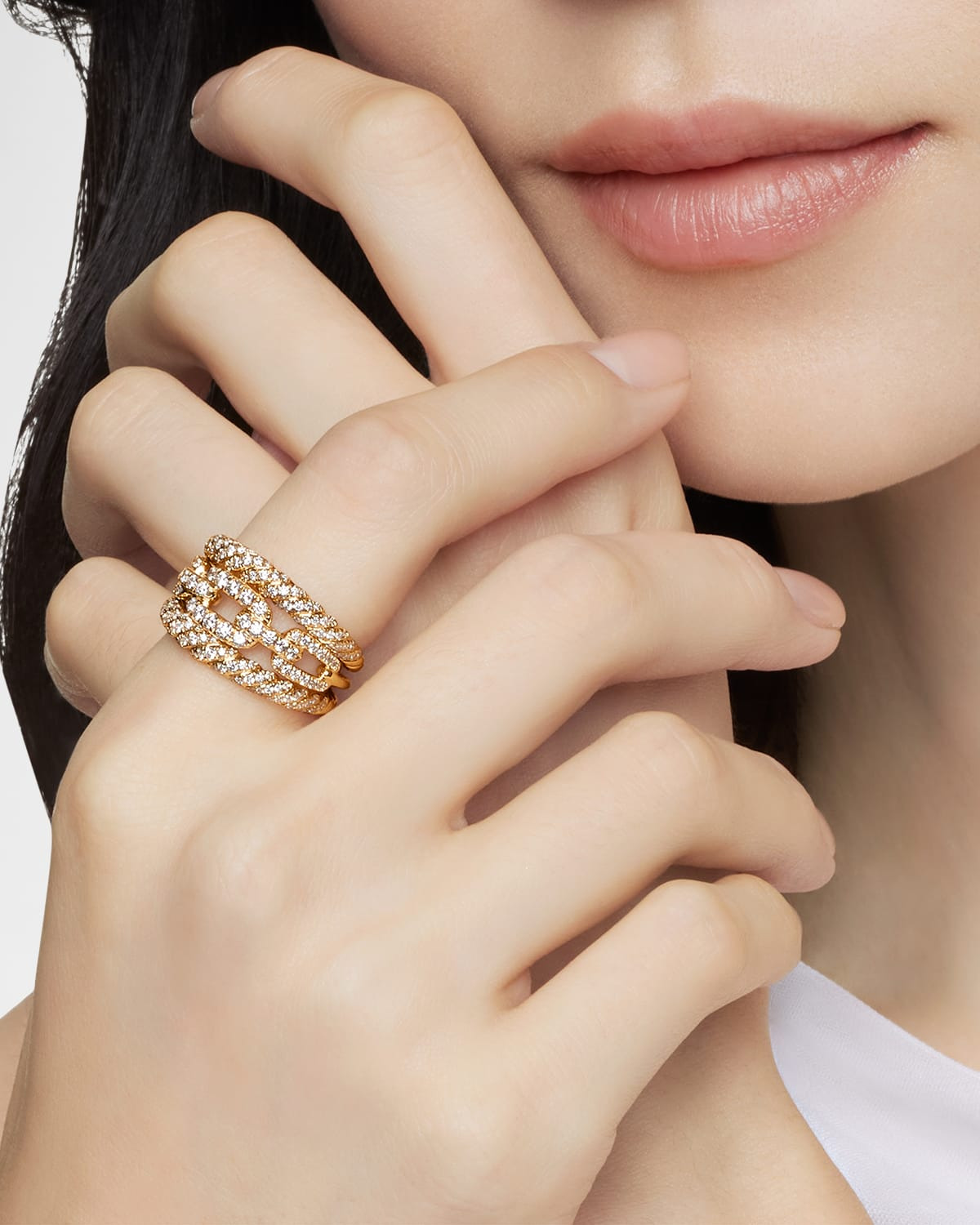 3-Row Full Pave Stax Ring with Diamonds and 18k Yellow Gold - 2