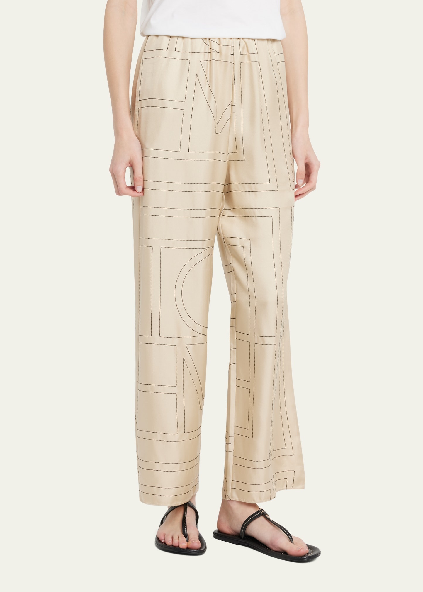 Monogram-Embroidered Silk Pajama Pants - 4