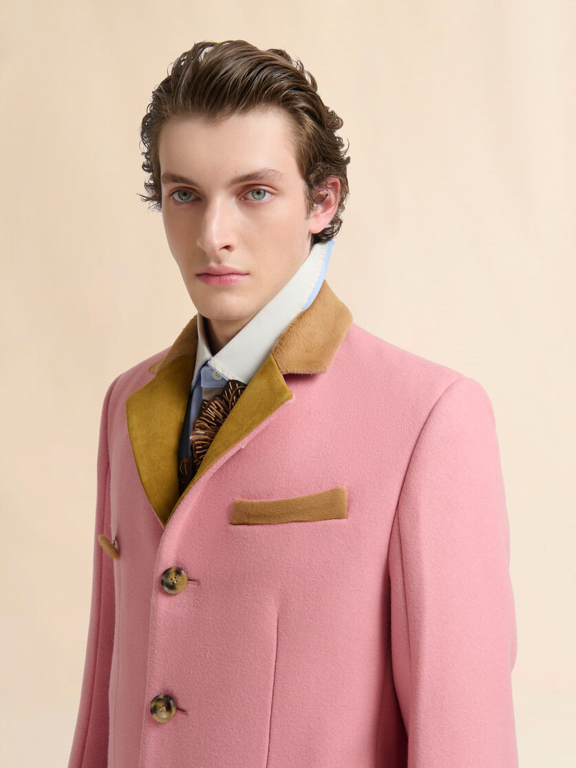 PINK WOOL FELT COAT WITH SUEDE DETAILS - 4