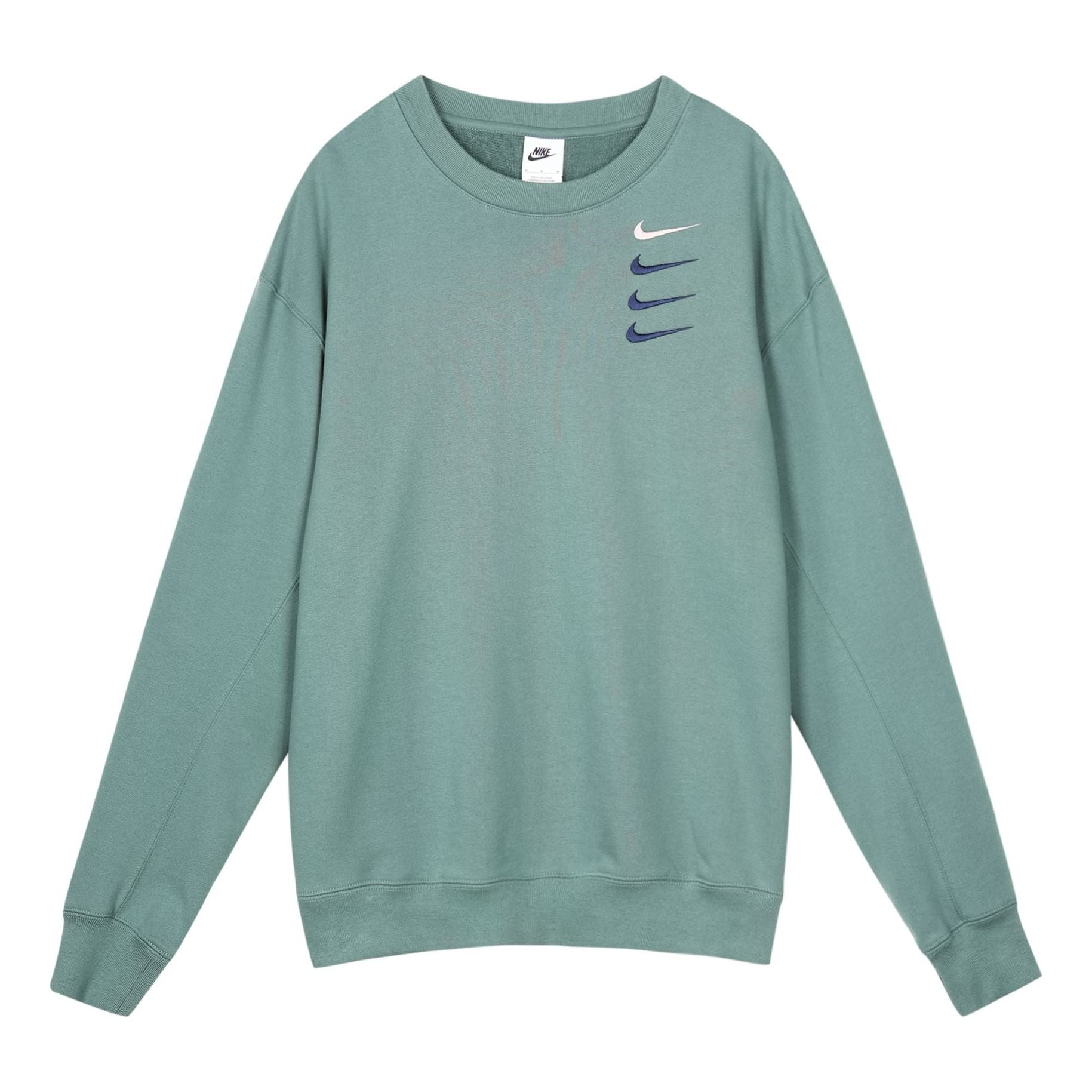 Men's Nike French Terry Swoosh 4 Embroidered Round Neck Sports Pullover Autumn Green DB9408-387 - 1