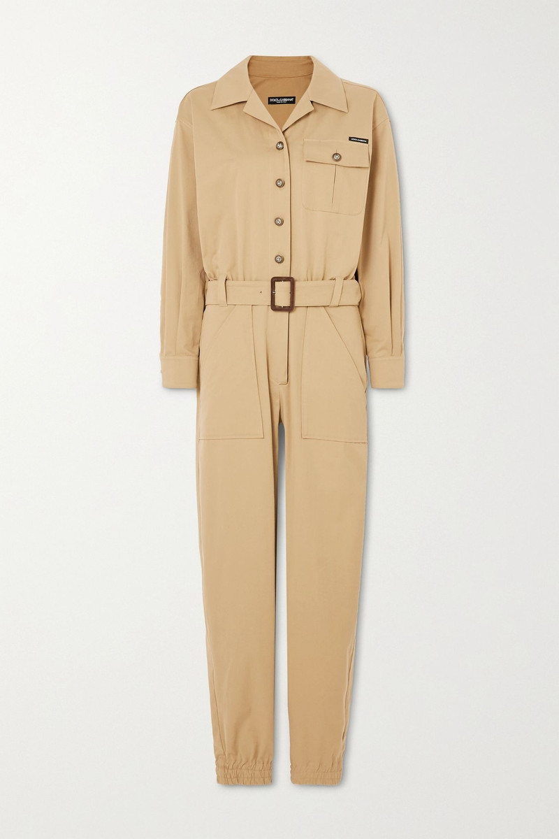 Belted cotton-blend gabardine jumpsuit 1