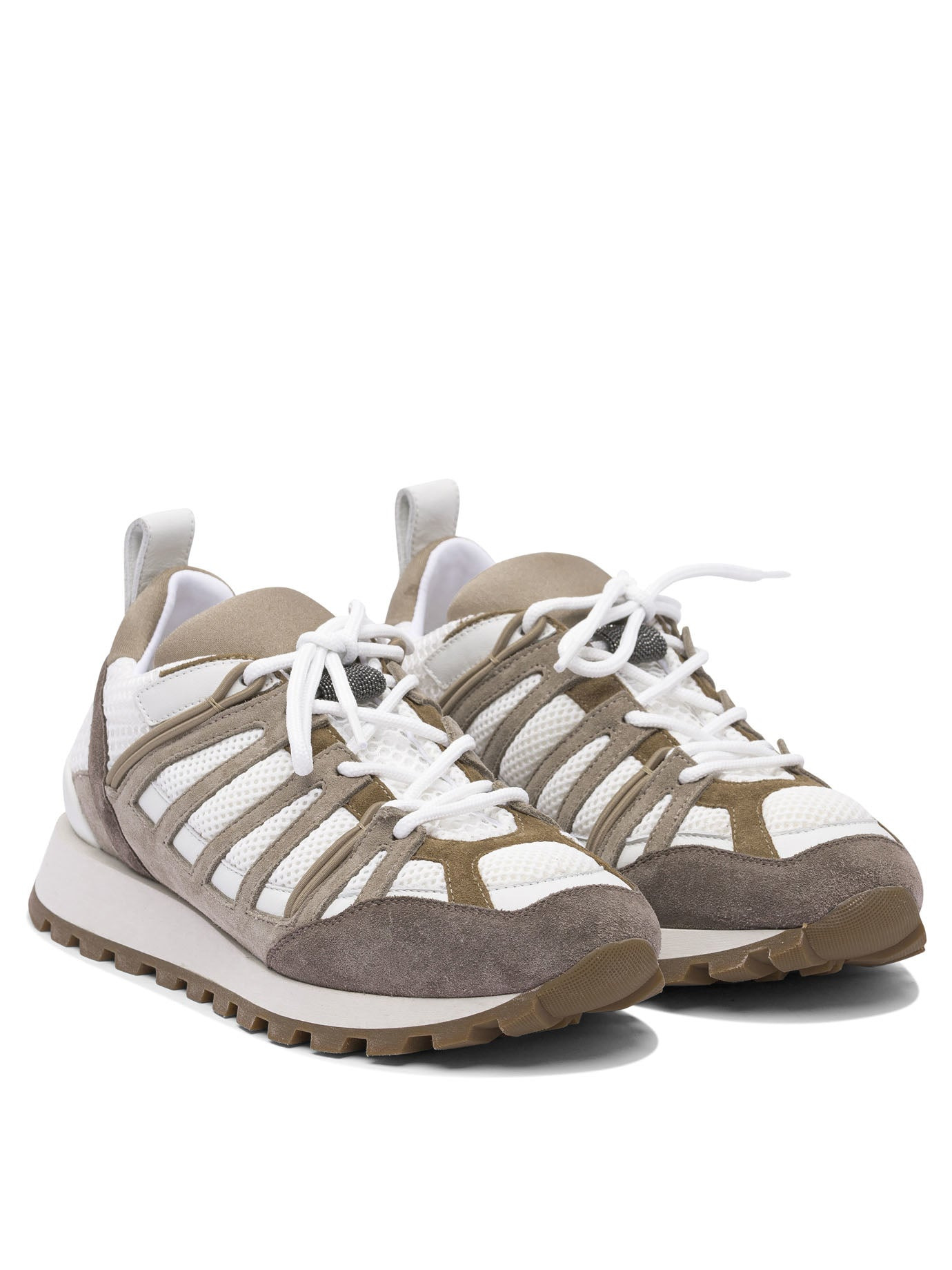 Brunello Cucinelli Women Suede And Techno Fabric "Runners" Sneaker With Shiny Loop Detail - 2
