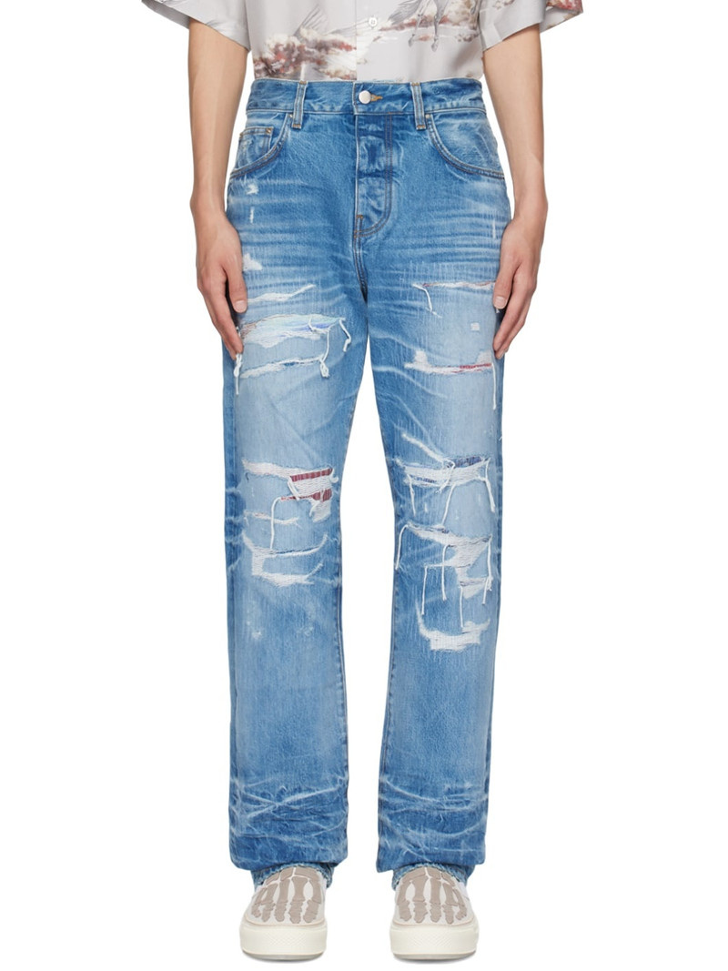 Blue Distressed Jeans - 1