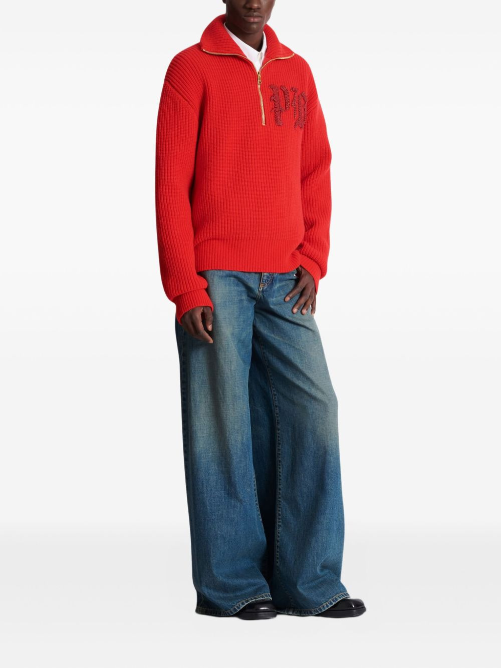 ribbed turtleneck half-zip sweater - 3