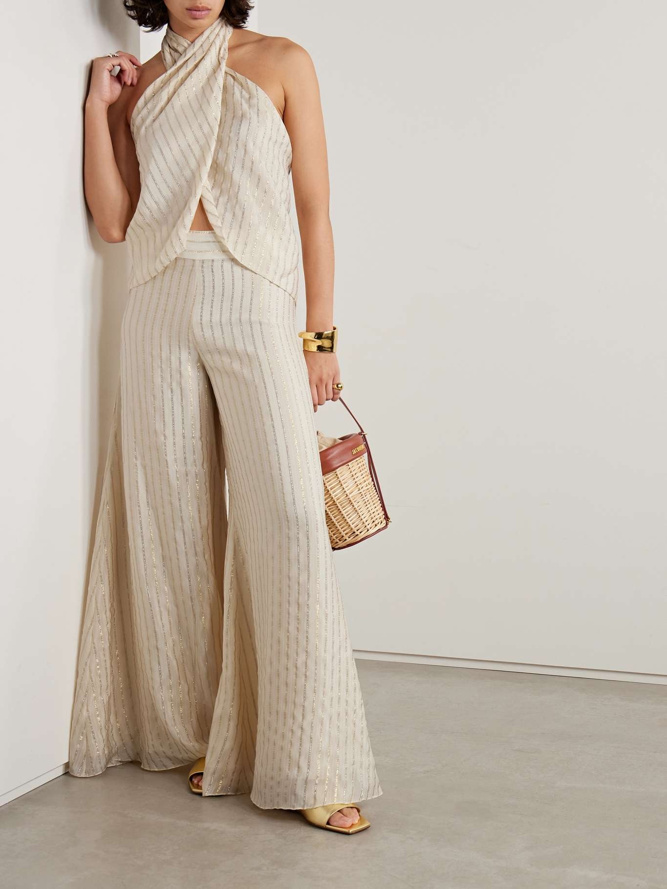 + NET SUSTAIN striped metallic silk-voile wide-leg pants - 2
