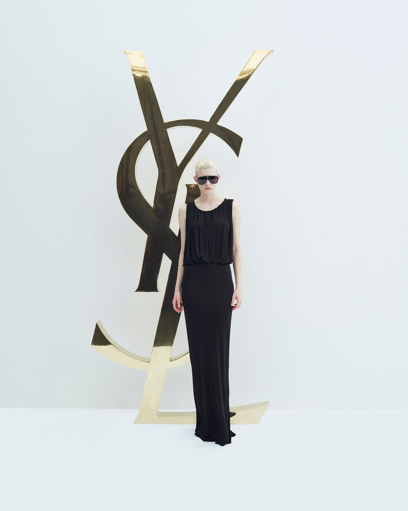 saint laurent long sleeveless dress in shiny jersey outlook