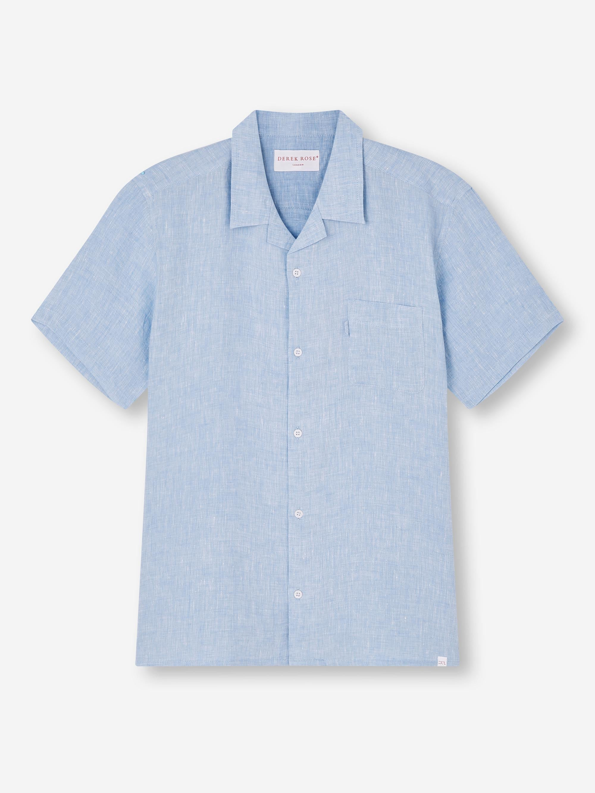 Men's Short Sleeve Shirt Monaco Linen Blue - 2