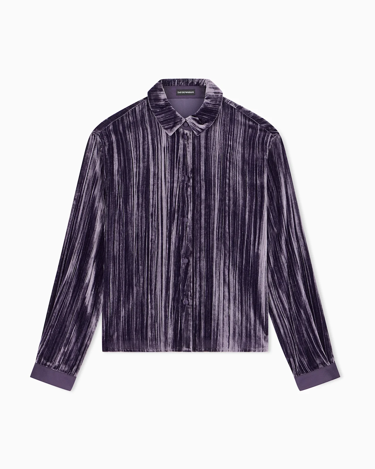 PLISSÉ VELVET SHIRT WITH A CLASSIC COLLAR AND LONG SLEEVES - 1