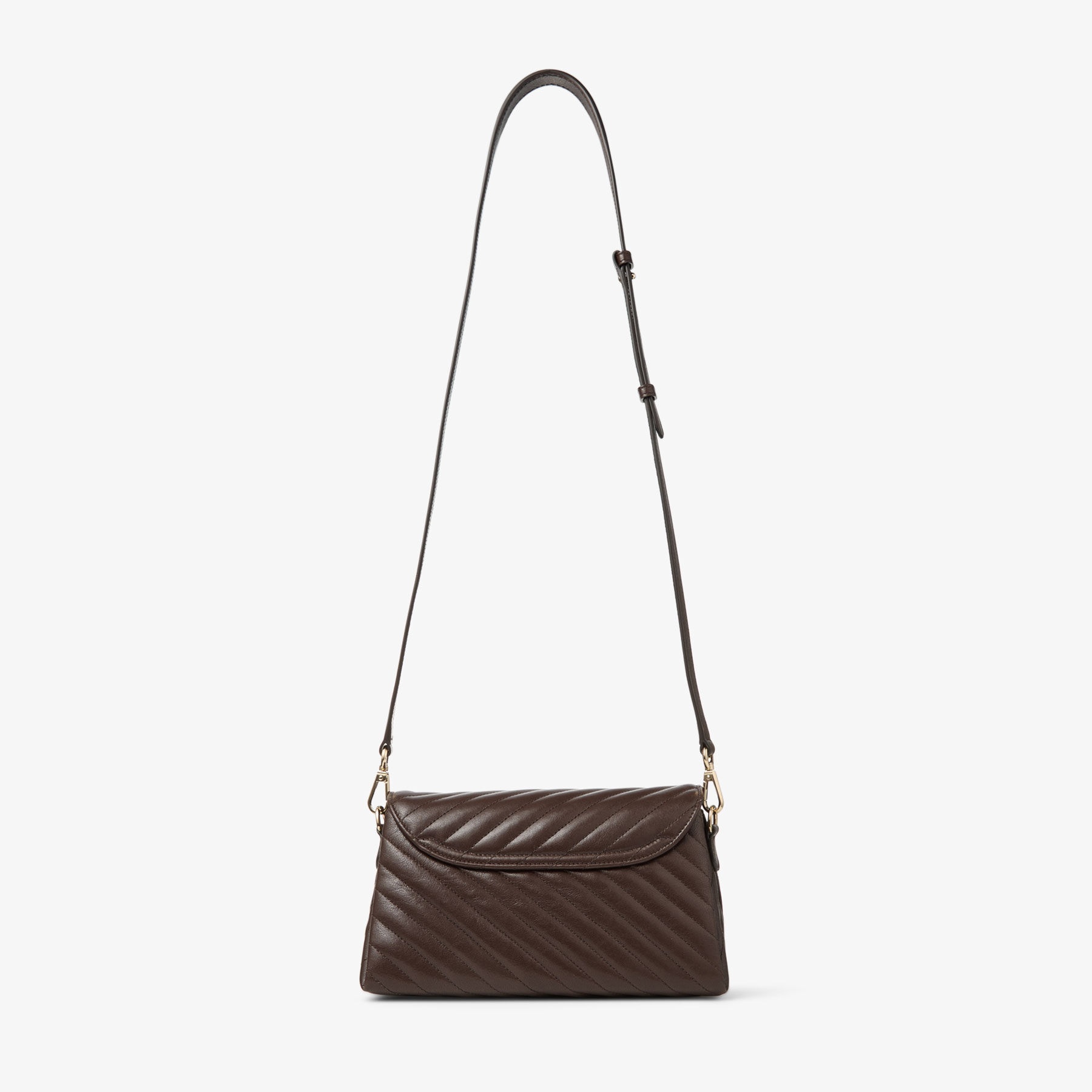 Curve Top Handle
Chocolate Quilted Biker Leather Shoulder Bag with Pearl Embellishments - 5