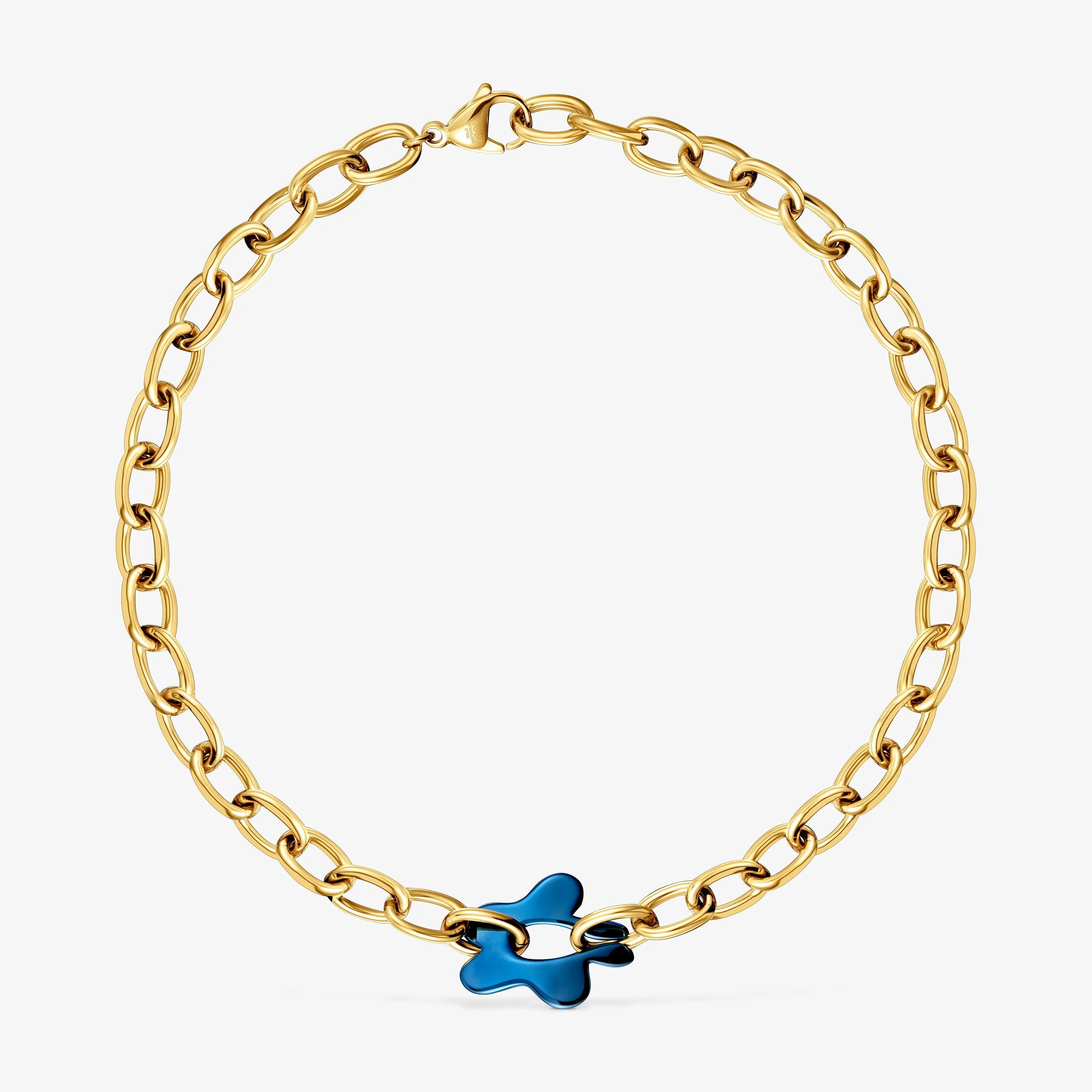 Blue and gold-colored steel flower Necklace TOUS Strain - 1