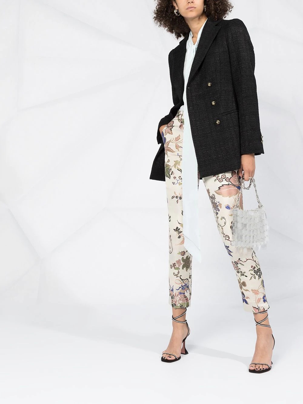 floral jacquard cropped trousers - 2