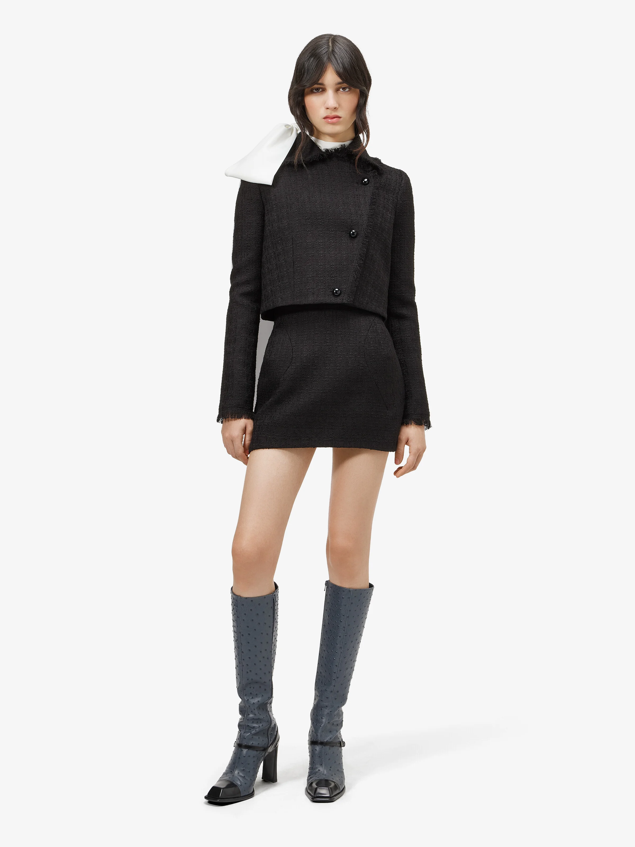 Women's Light Tweed Mini Skirt in Black - 1