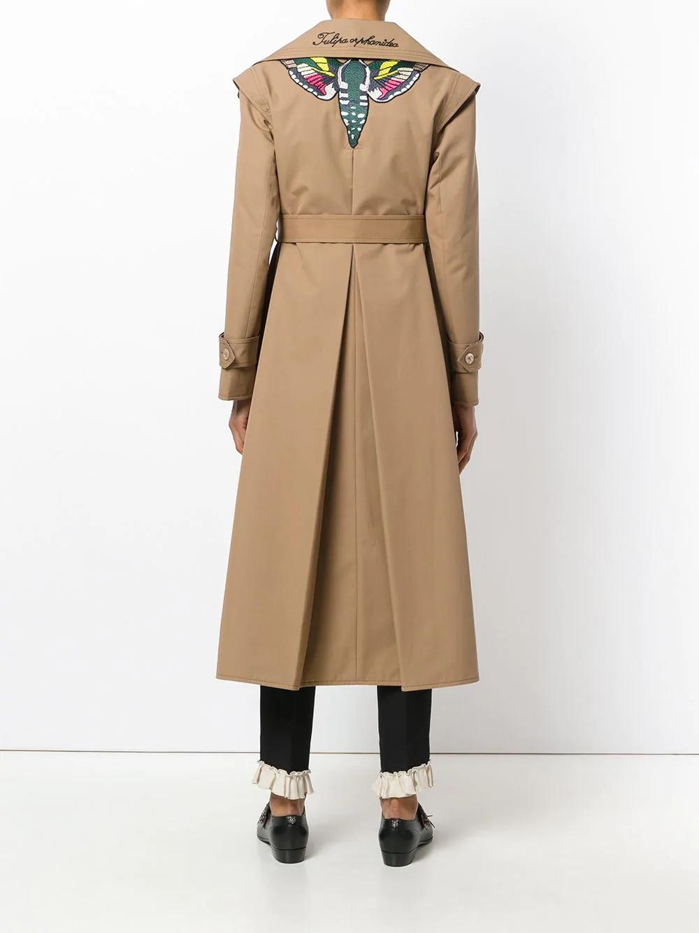 butterfly appliqué gabardine trench coat - 4