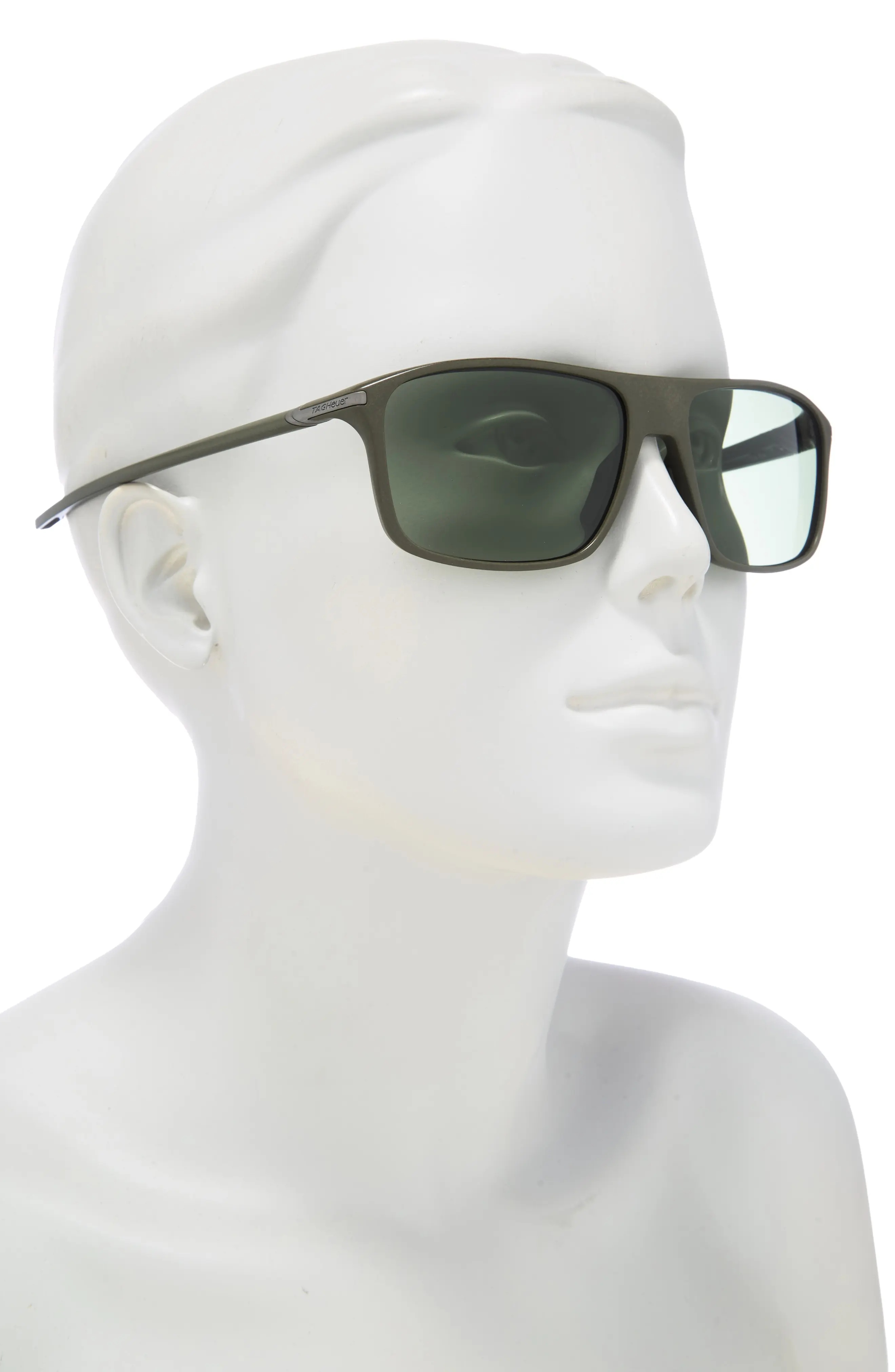 60mm Rectangle Sunglasses in Matte Dark Green /Green Polar - 3