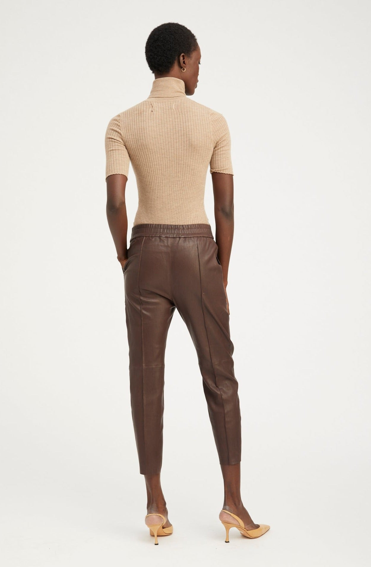 DARK CHOCOLATE LEATHER JOGGERS - 5