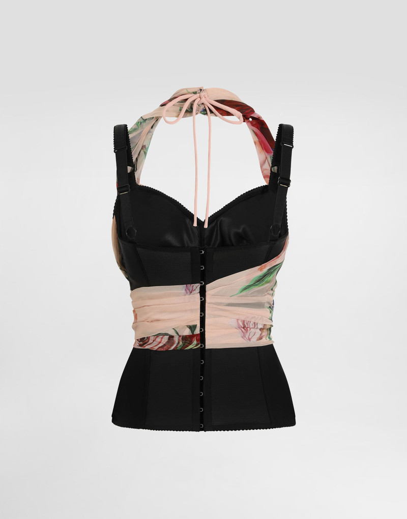 Marquisette and chiffon corset top with floral print 6