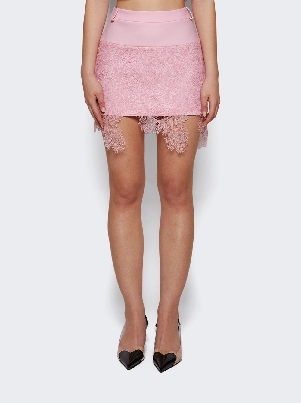 Fabric Mix Lace Hem Mini Skirt Soft Pink - 2
