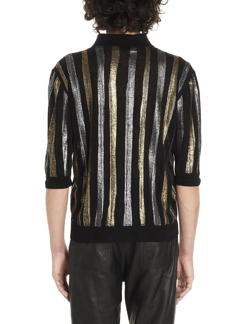 SAINT LAURENT Saint Laurent Metallic Striped Polo Shirt outlook
