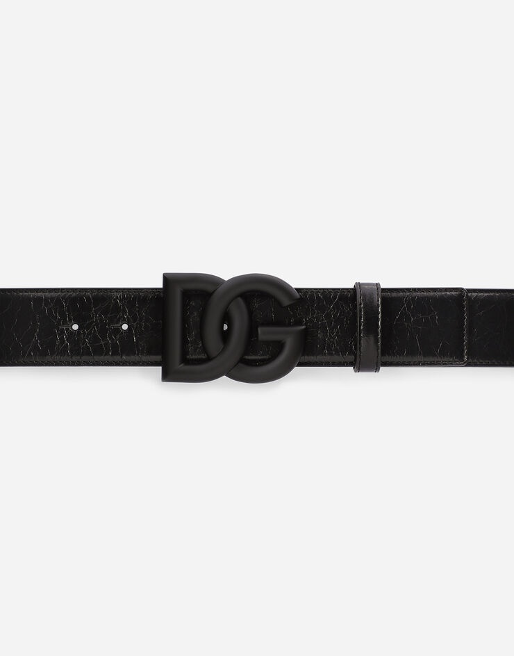 Matte nappa leather belt with crossover DG logo buckle - 3