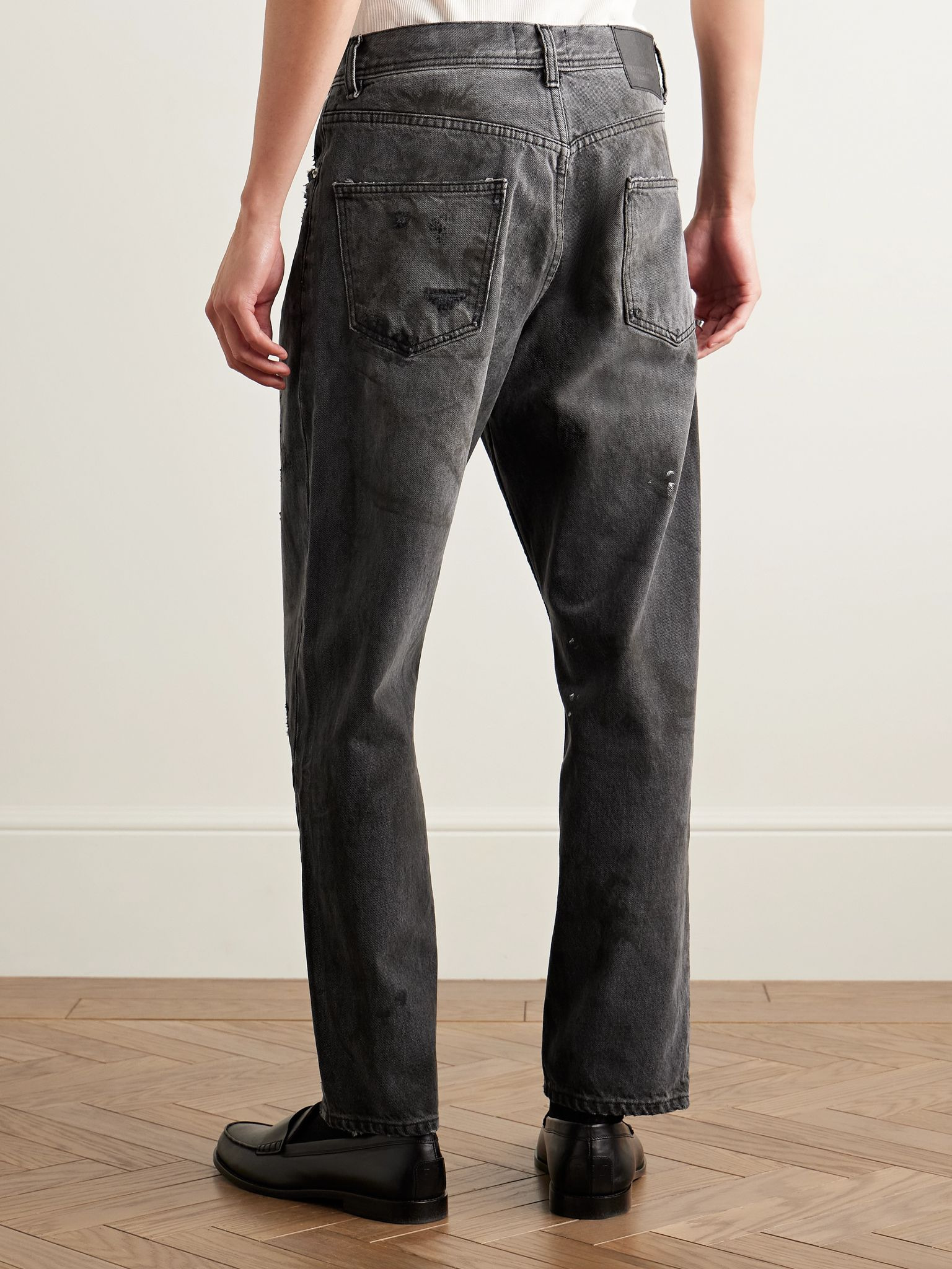 Straight-Leg Paint-Splattered Distressed Jeans Black - 4