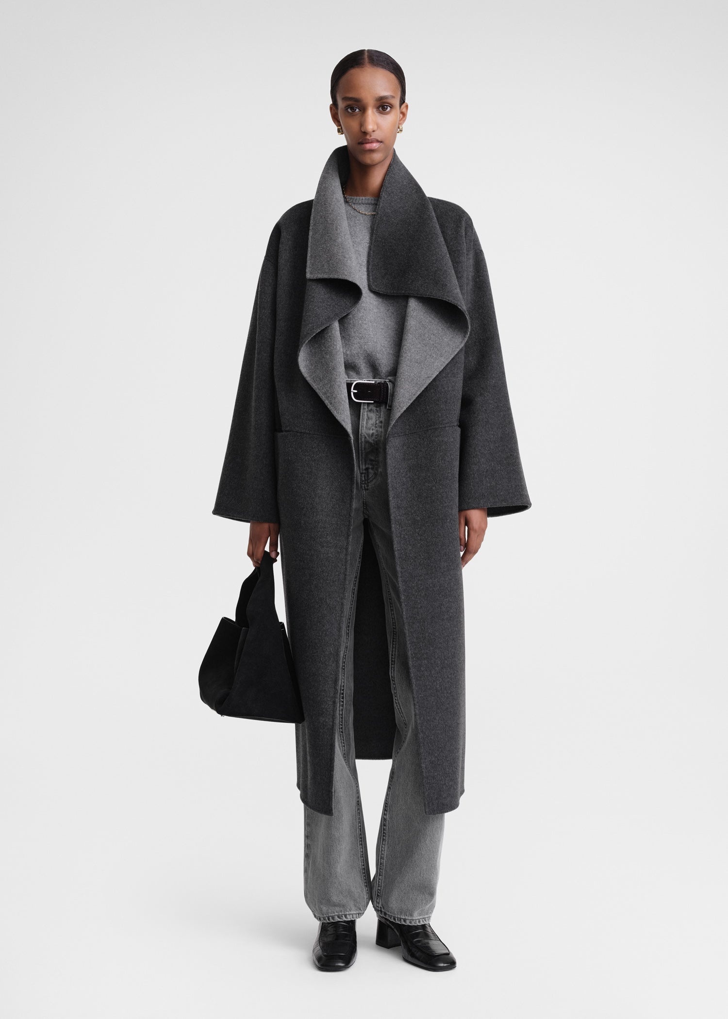 Two-tone signature wool cashmere coat dark grey melange - 2