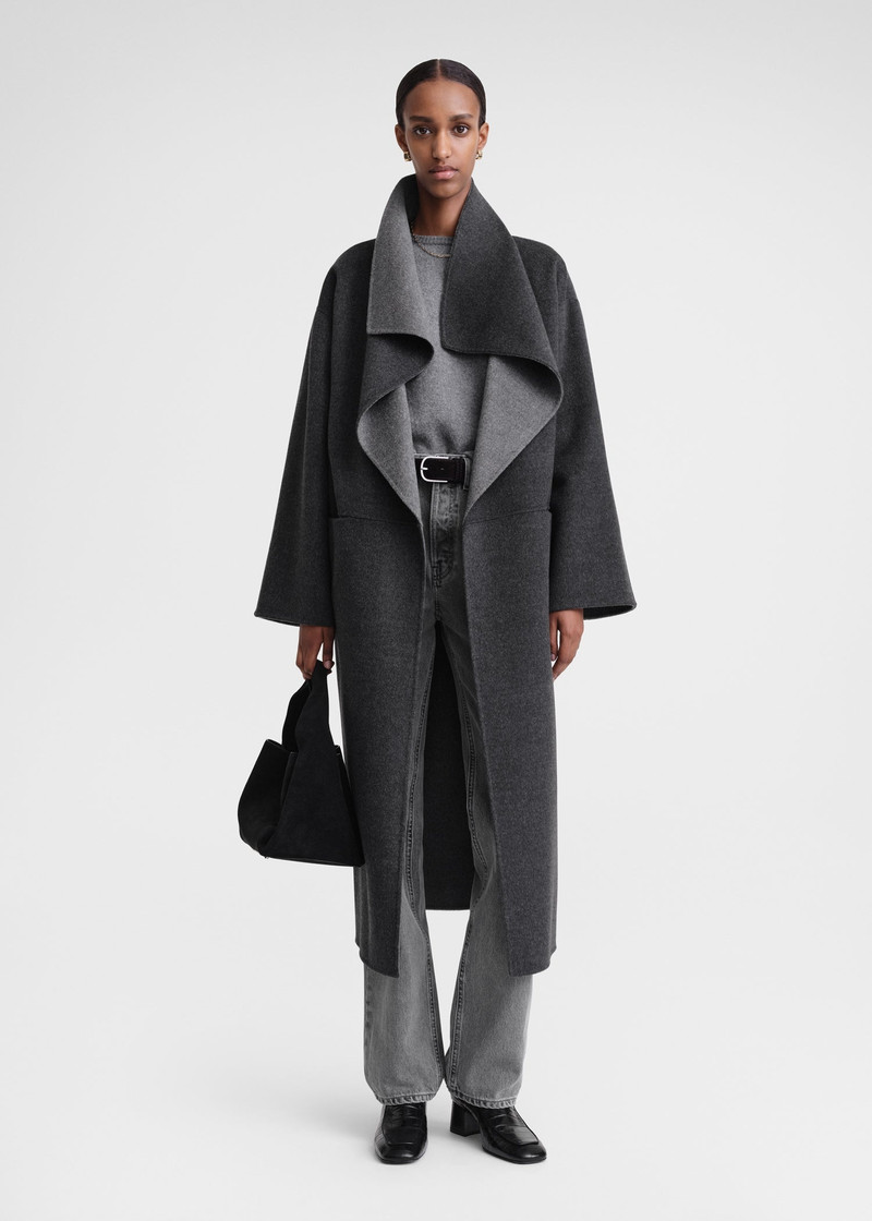 Totême Two-tone signature wool cashmere coat dark grey melange outlook