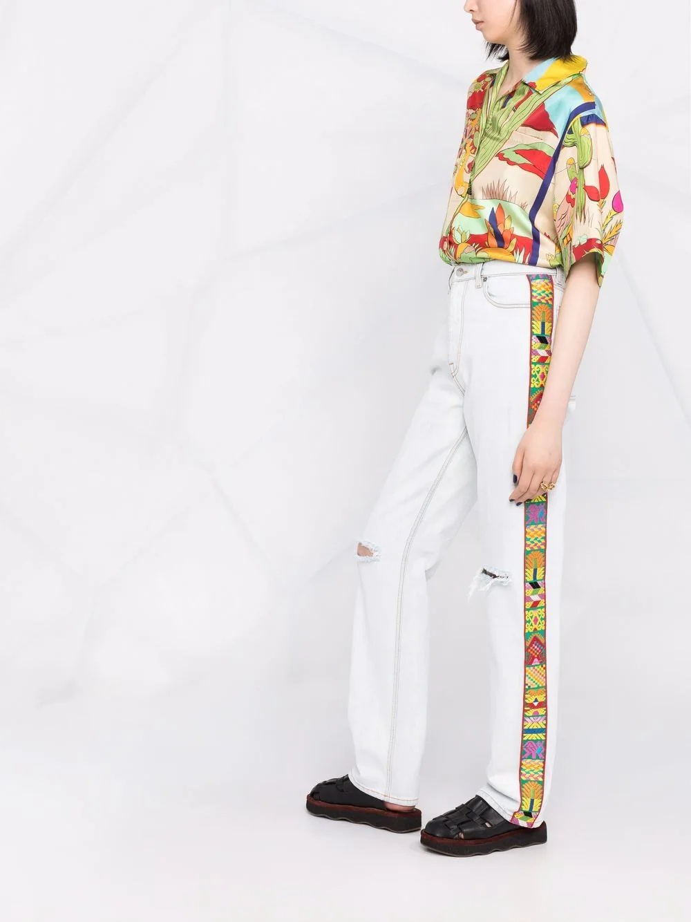 embroidered-trim straight-leg jeans - 4