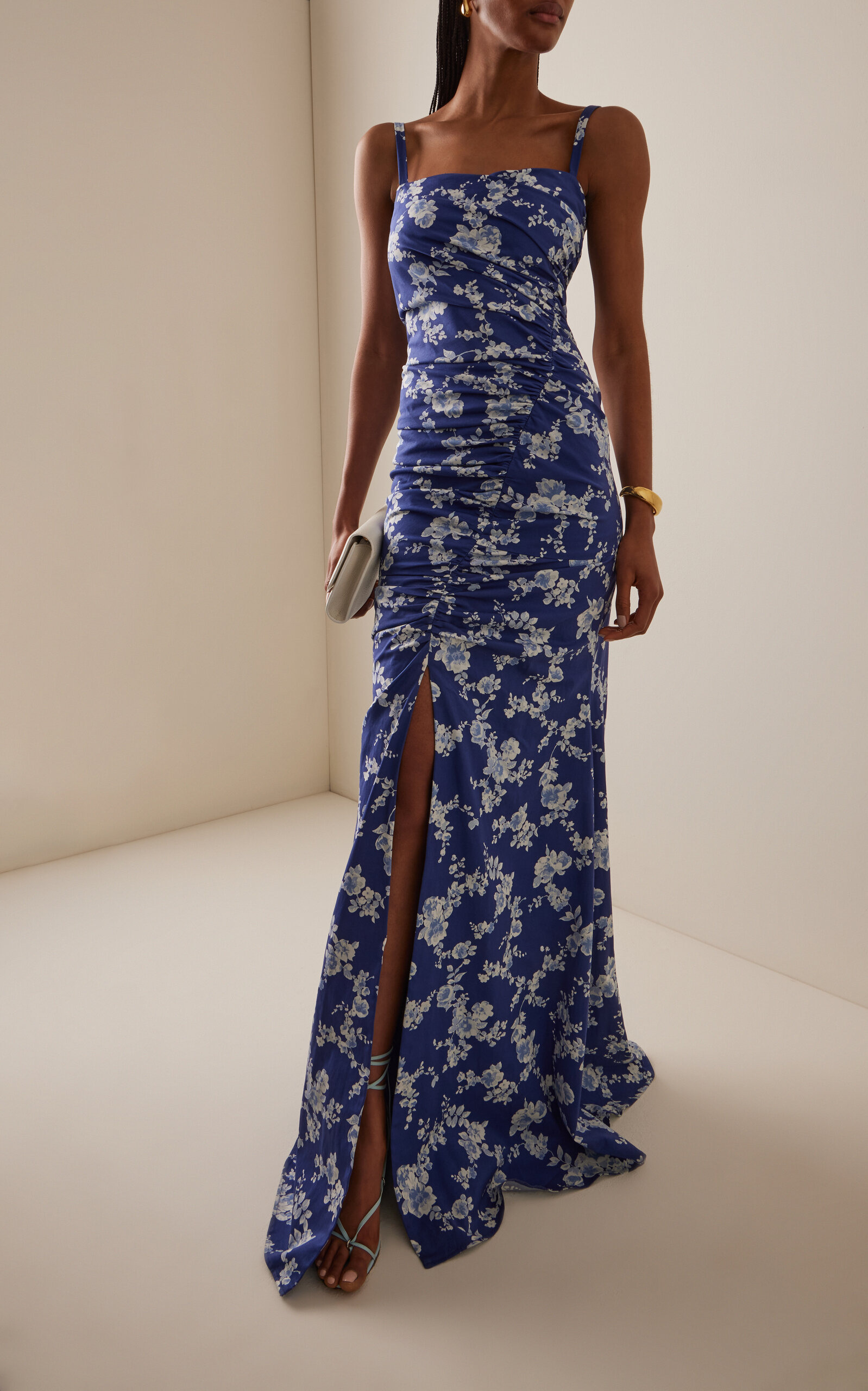 Asymmetric Ruched Stretch-Cotton Gown blue - 2