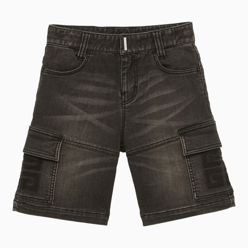 Denim washed-out cargo bermuda shorts - 1