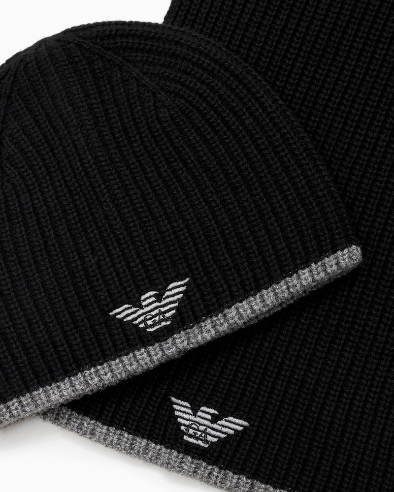 EMPORIO ARMANI Hat and scarf set with embroidered eagle outlook