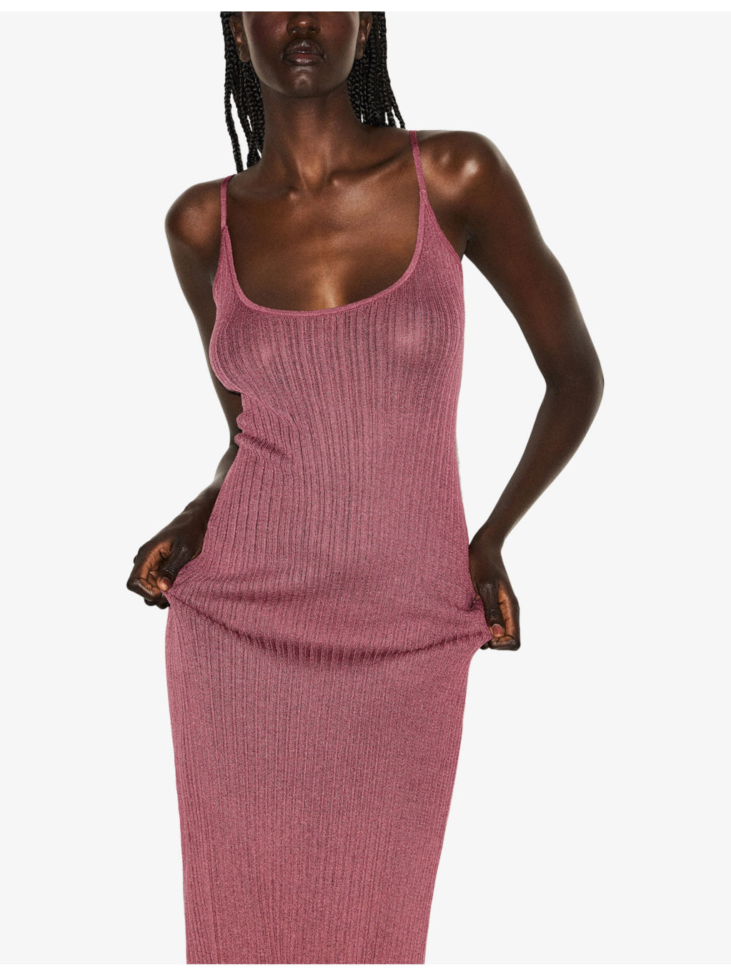 Camisole Semi Sheer-Knit Midi Dress - 4