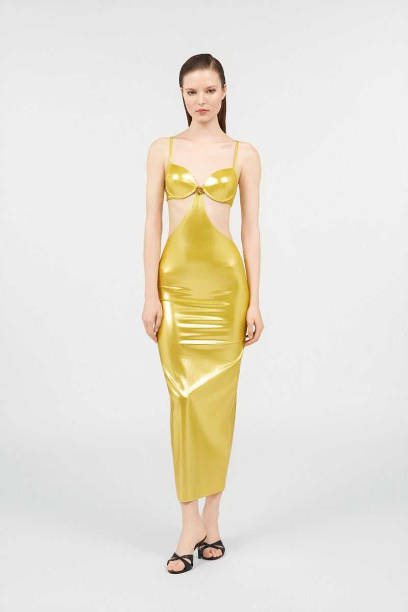 Roberto Cavalli Long Golden Satin Dress outlook