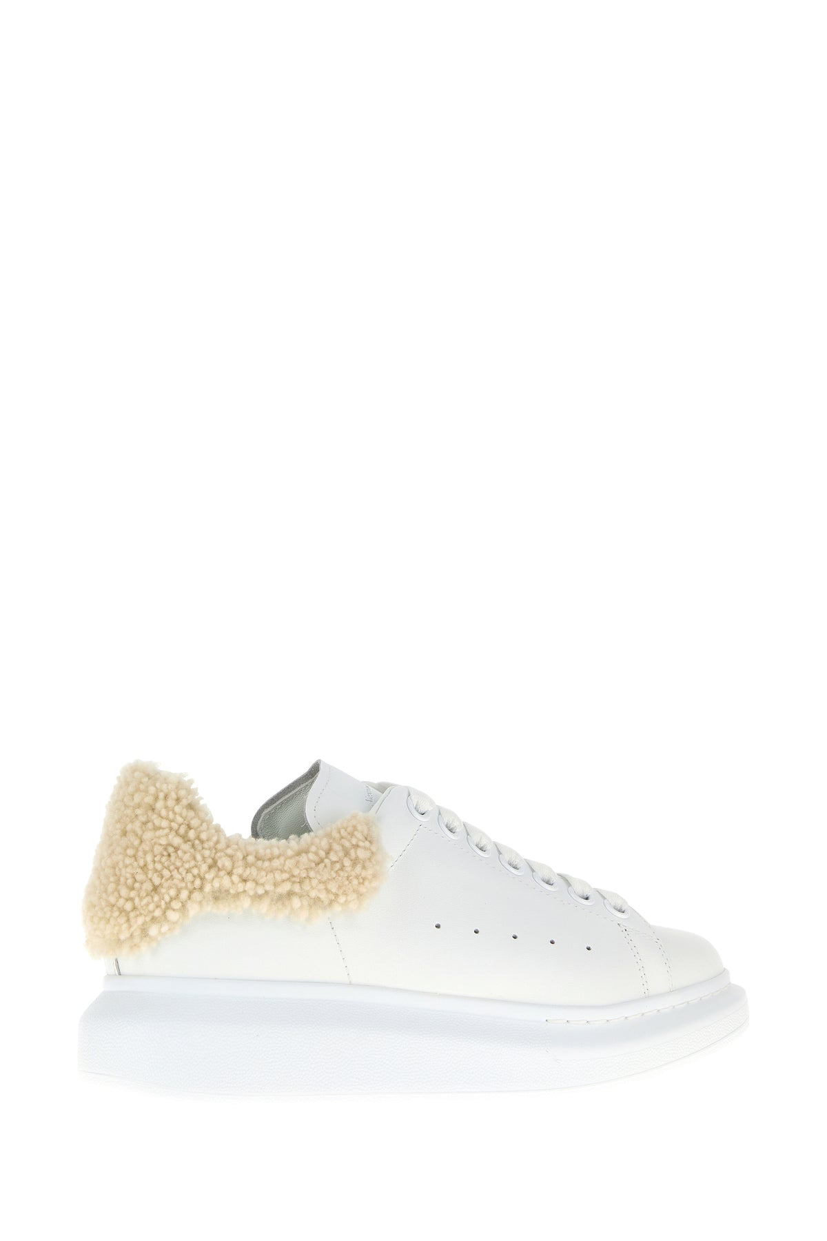 White leather sneakers with beige shearling heel - 3