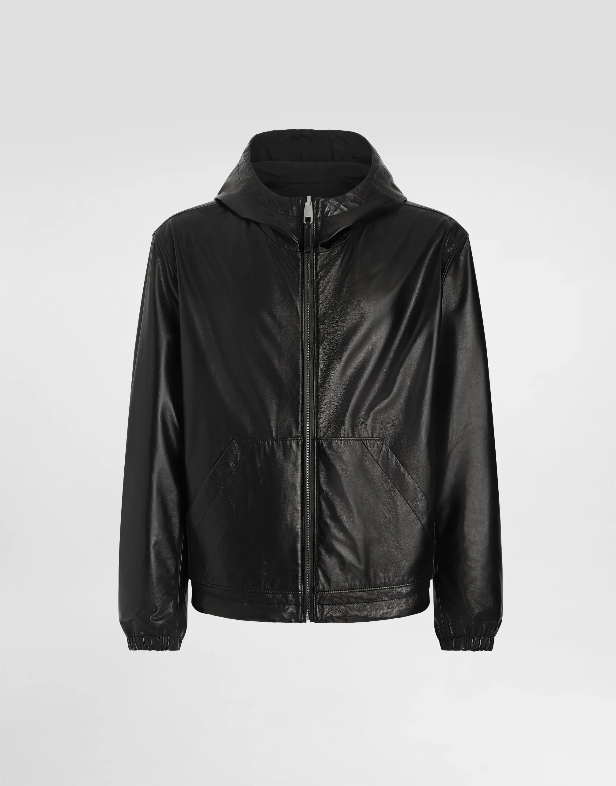 Leather and fabric jacket with reversible hood - 1